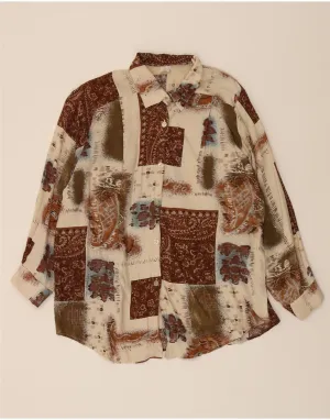 VINTAGE Womens Shirt UK 16 Large Brown Patchwork Social Meetup