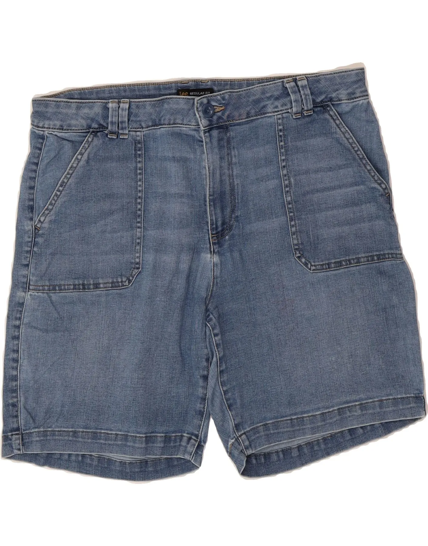 LEE Womens Regular Fit Mid Rise Denim Shorts W36 XL Blue Compact Fold Design Athleisure Trend