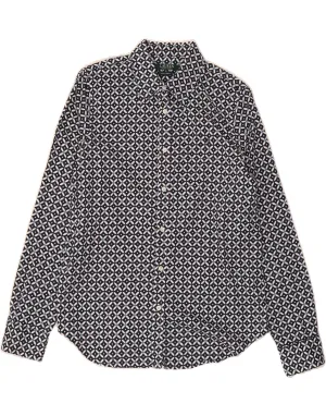 Premium Pima Cotton Timeless Piece RALPH LAUREN Womens Shirt UK 14 Large Navy Blue Geometric