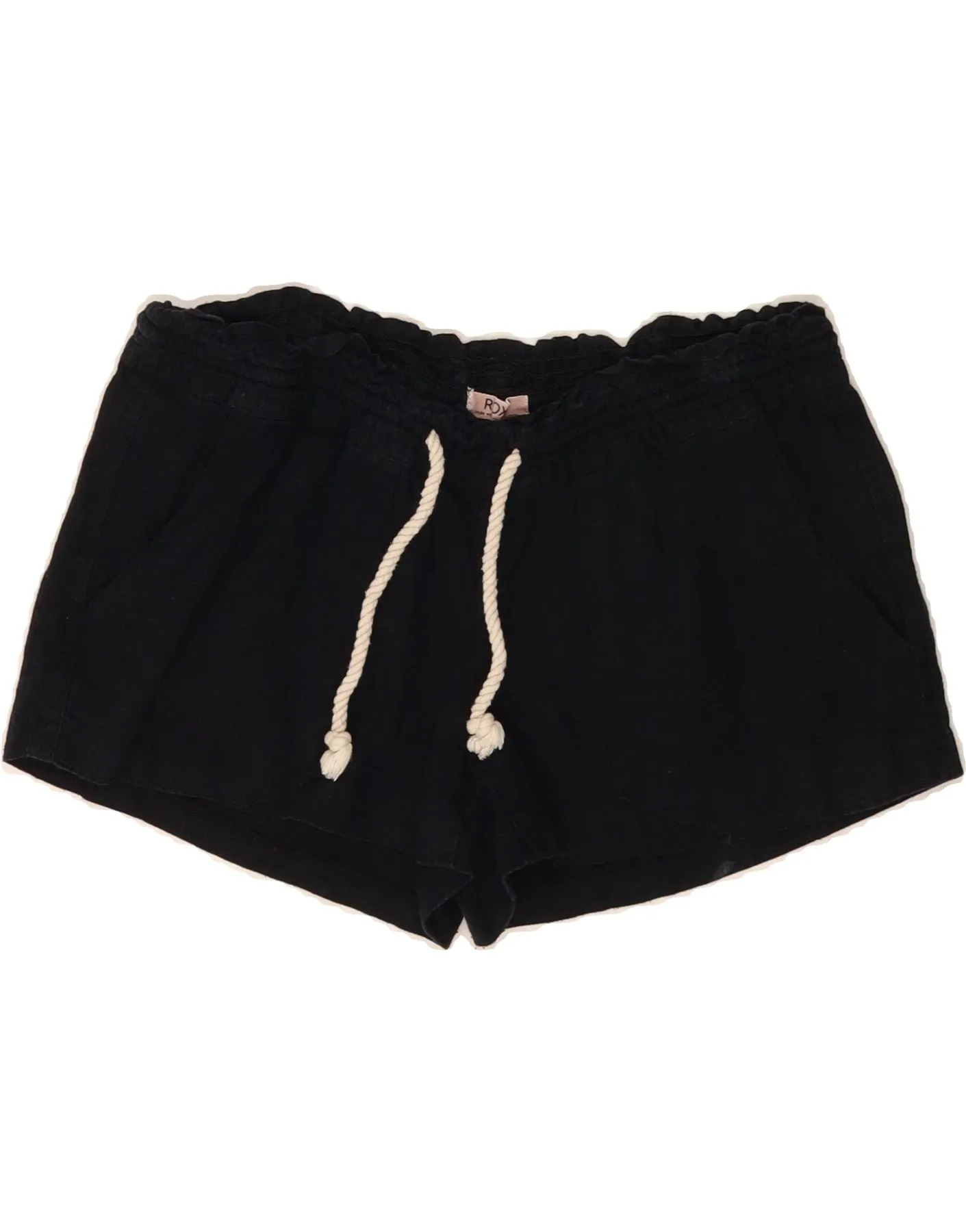 Anti Pill Treatment ROXY Womens Hot Pants Medium W32  Navy Blue Linen