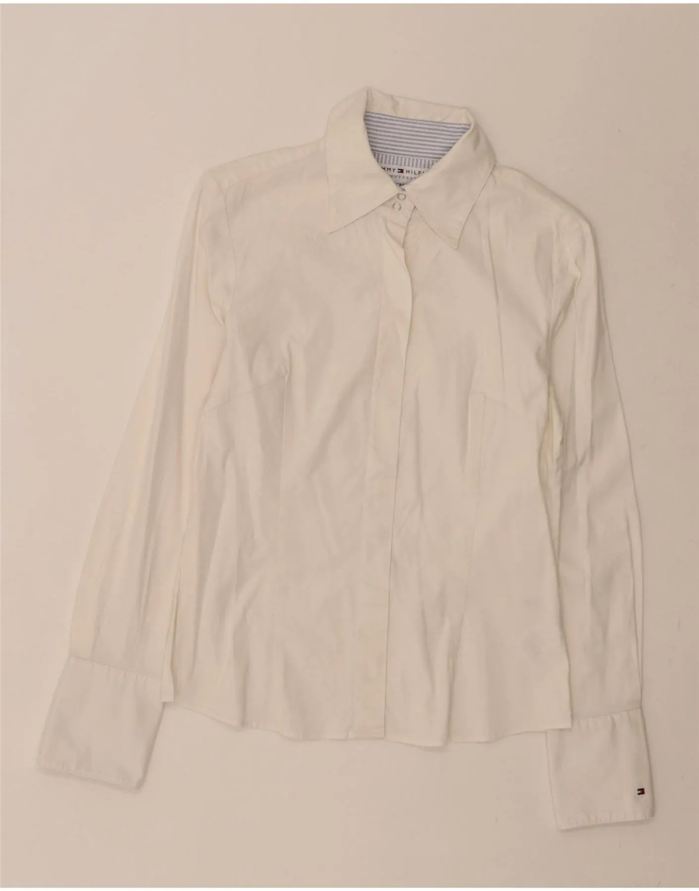 TOMMY HILFIGER Womens Shirt US 6 Medium White Cotton V-Neck