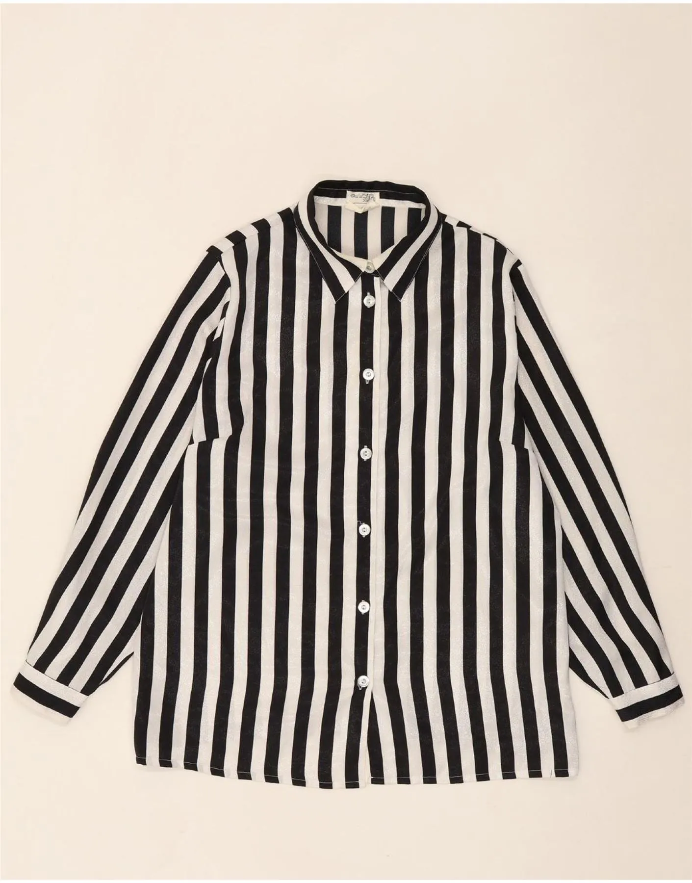 Party outfit VINTAGE Womens Shirt Blouse IT 44/46 Large Black Striped Polyester