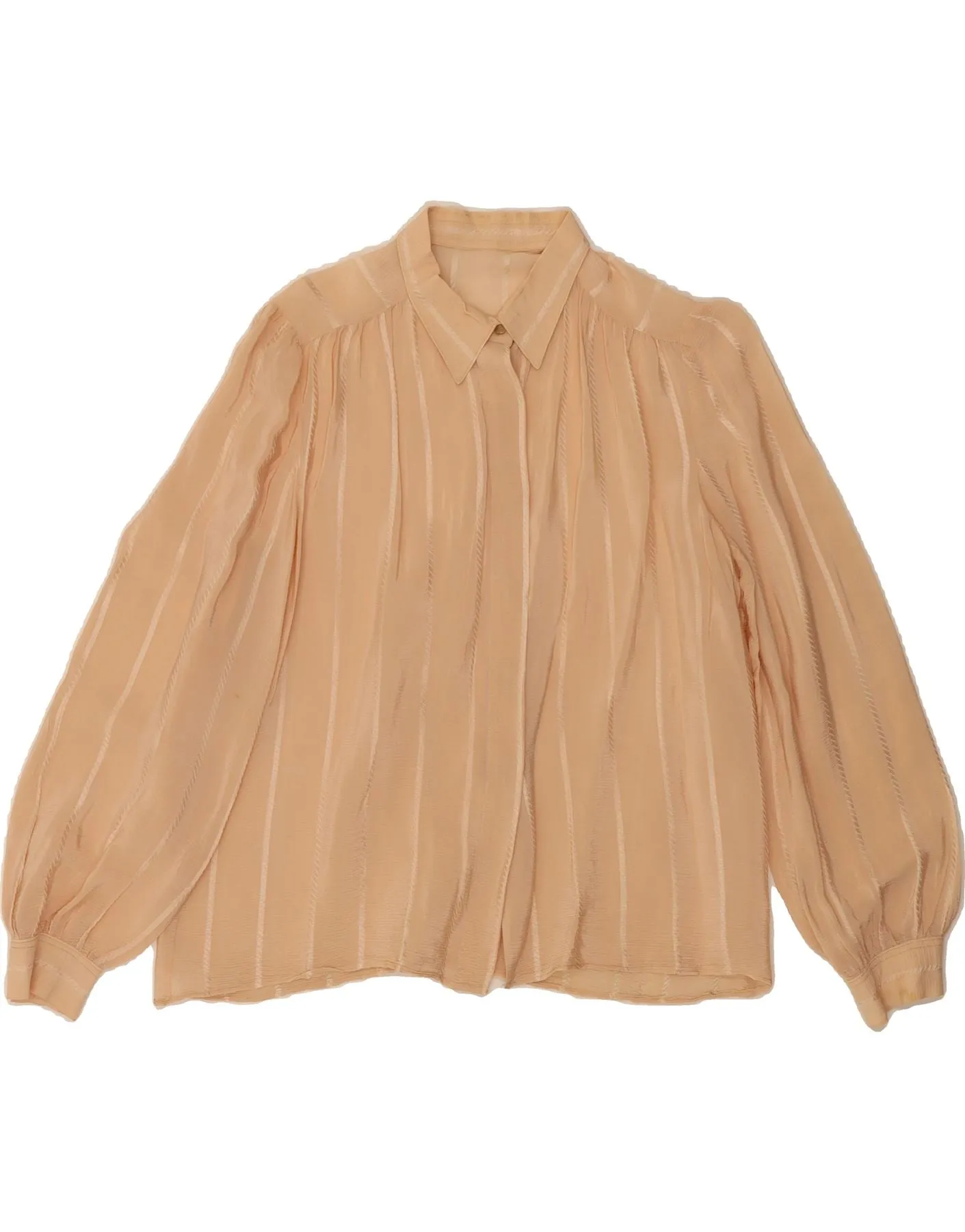 VINTAGE Womens Shirt Blouse UK 14 Medium Beige Striped High-End Fabric
