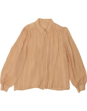 VINTAGE Womens Shirt Blouse UK 14 Medium Beige Striped High-End Fabric
