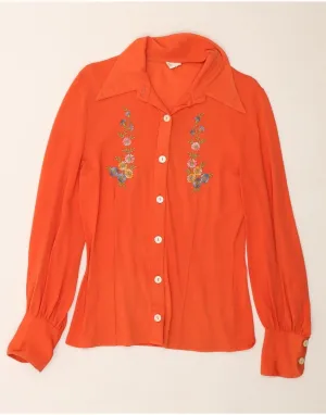 VINTAGE Womens Shirt UK 12 Medium Orange Floral Durable Material