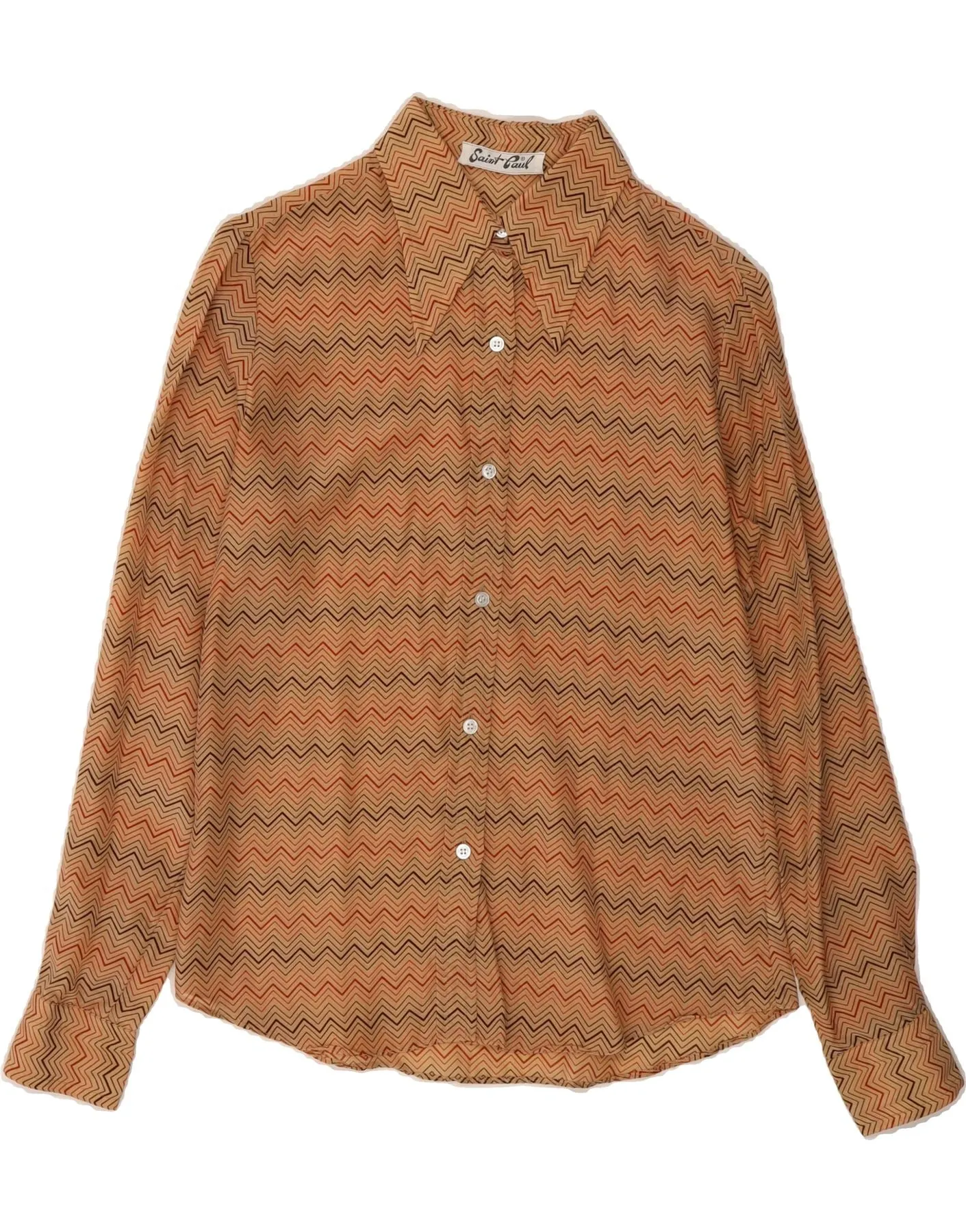 Multi Layer Stitching VINTAGE Womens Shirt UK 14 Medium Brown Chevron Acetate
