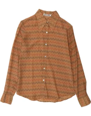 Multi Layer Stitching VINTAGE Womens Shirt UK 14 Medium Brown Chevron Acetate