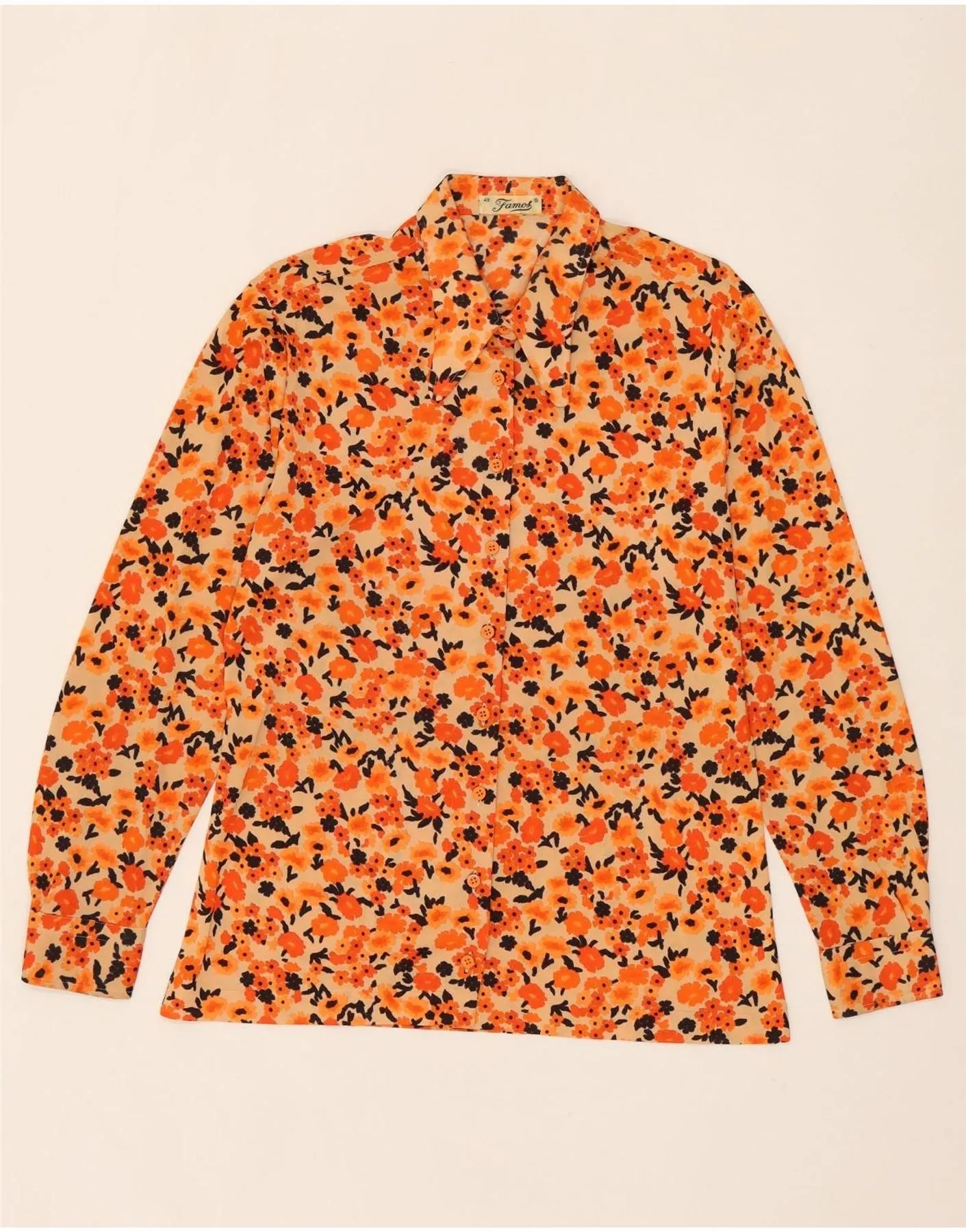VINTAGE Womens Shirt IT 48 XL Orange Floral Easy Care