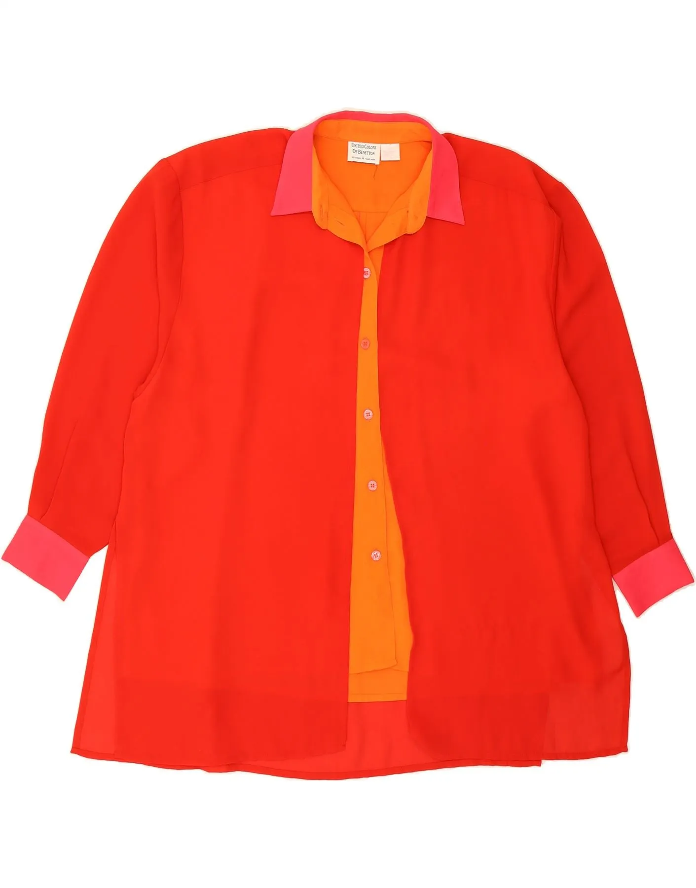 Eco Dye Technique BENETTON Womens Shirt Blouse UK 16 Large Red Colourblock Polyester