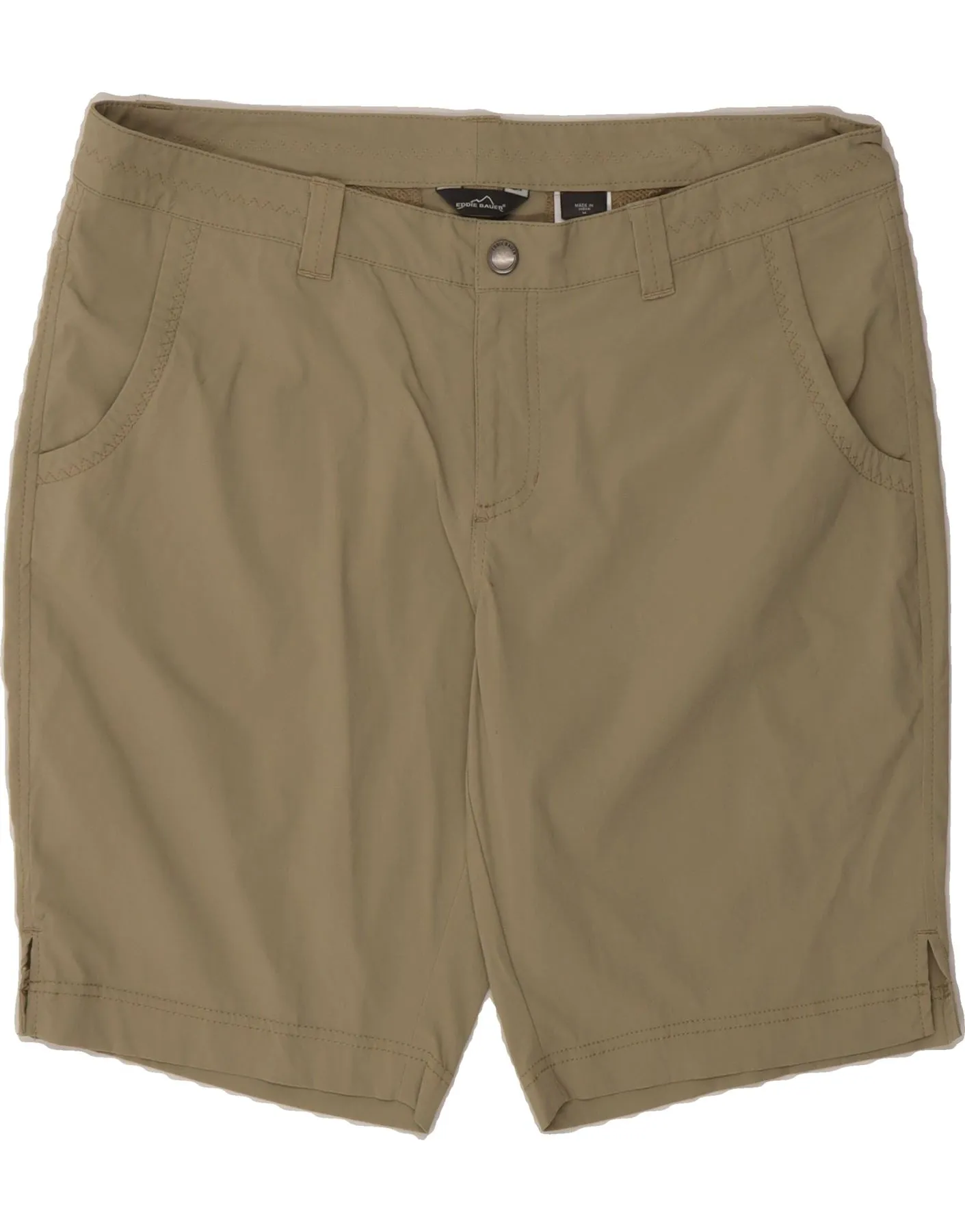 EDDIE BAUER Womens Casual Shorts US 14 XL W36  Khaki Nylon Glossy Texture