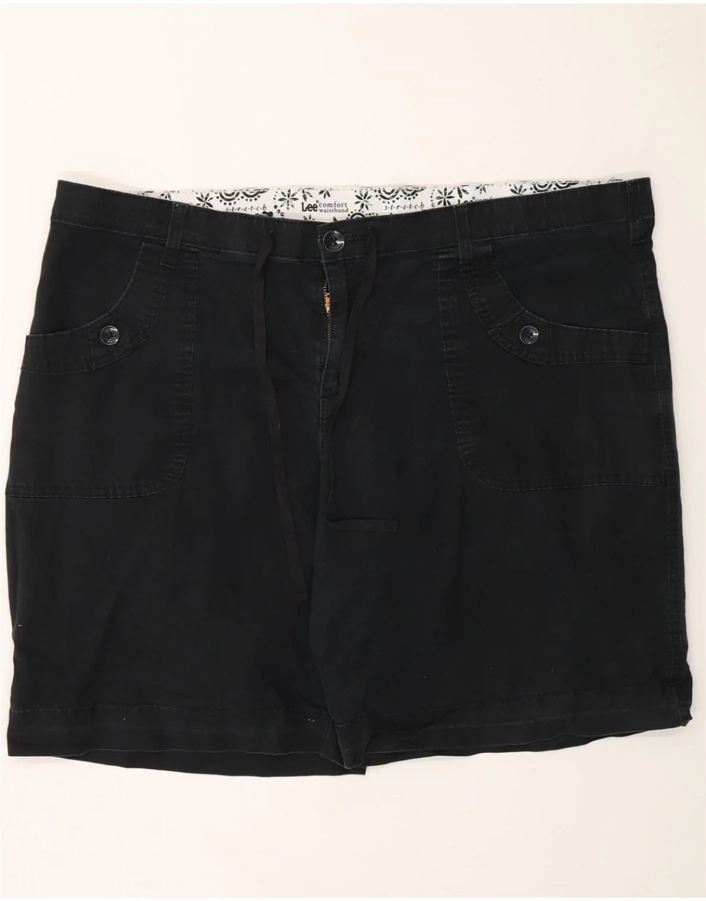 LEE Womens Casual Shorts US 24 4XL W48 Black Cotton Breathable Material