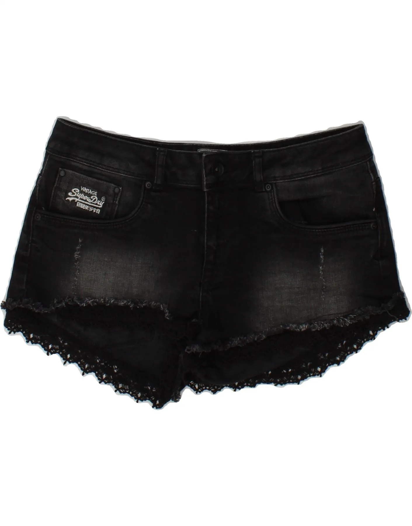 Relaxed Silhouette SUPERDRY Womens Denim Hot Pants  W30 Medium Black Cotton