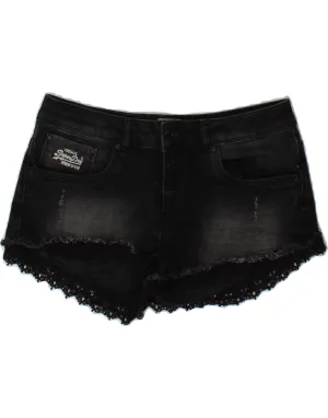 Relaxed Silhouette SUPERDRY Womens Denim Hot Pants  W30 Medium Black Cotton