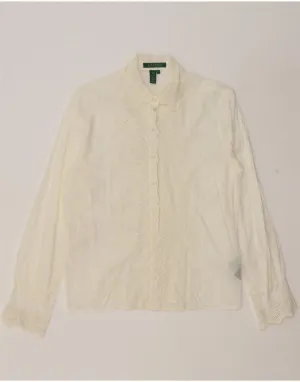 Non Chafe Seams Round Collar POLO RALPH LAUREN Womens Shirt Blouse US 6 Medium Off White Cotton