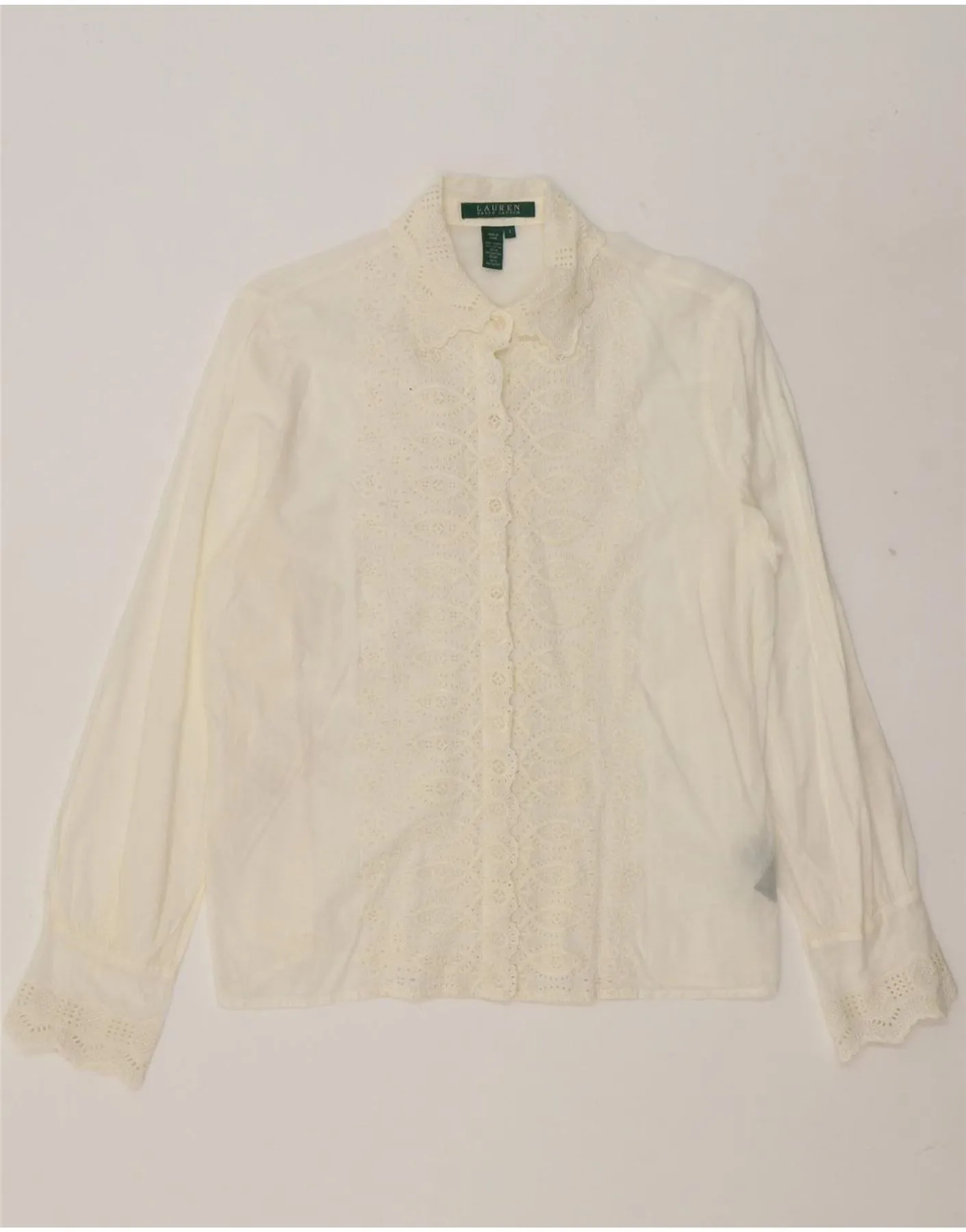 Non Chafe Seams Round Collar POLO RALPH LAUREN Womens Shirt Blouse US 6 Medium Off White Cotton