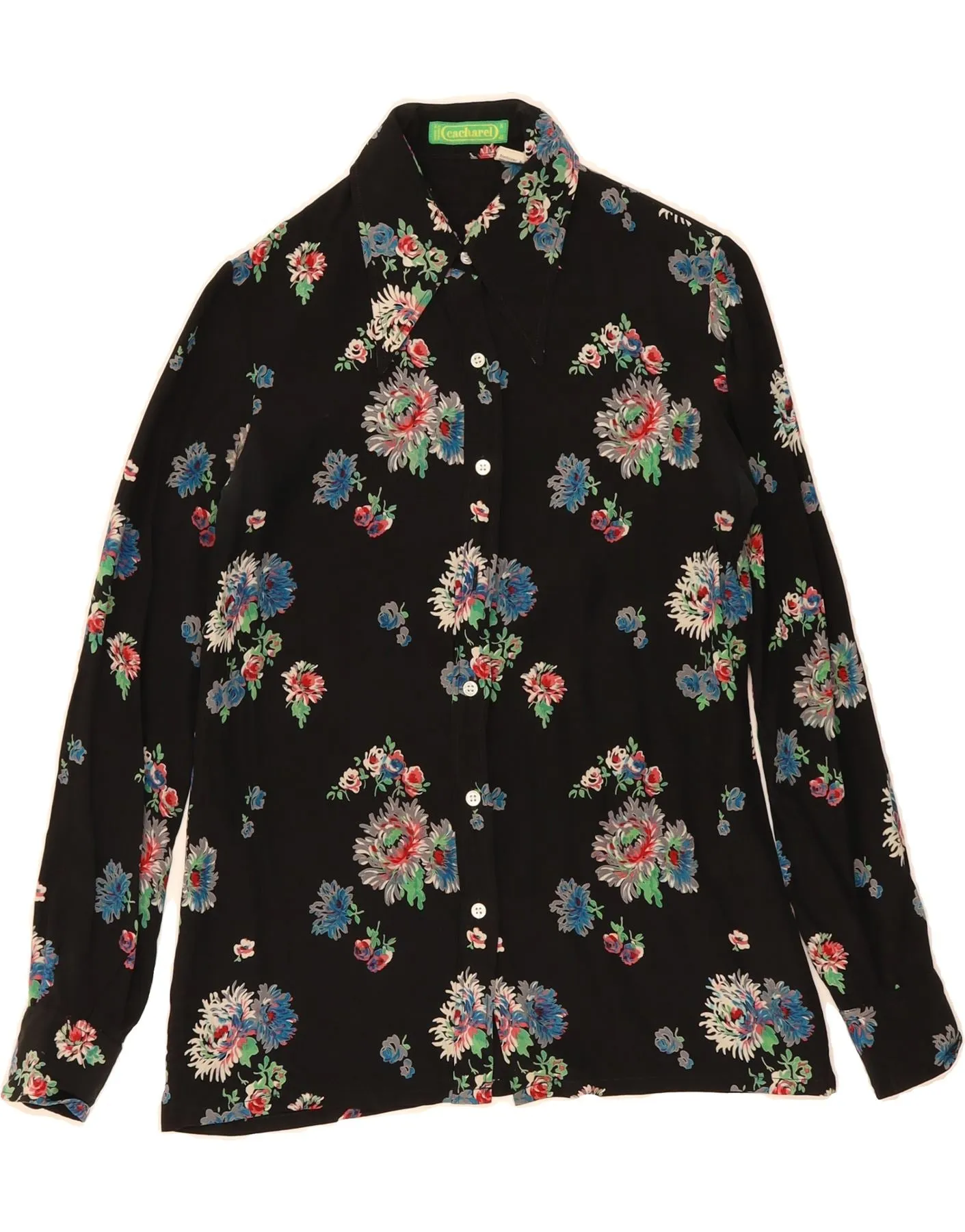 CACHAREL Womens Shirt Blouse IT 40 Small Black Floral Unisex style