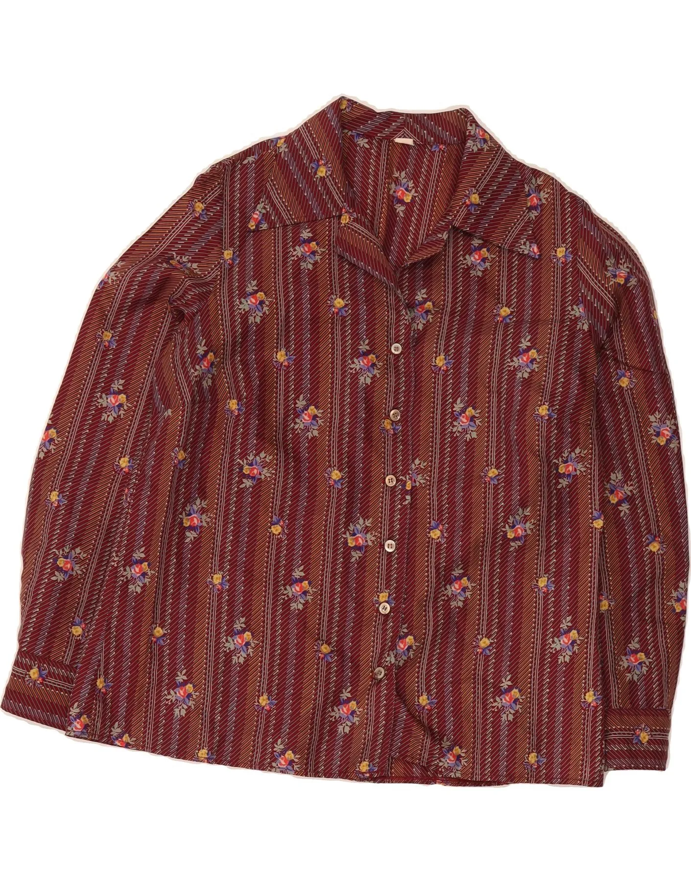 Conference Appropriate VINTAGE Womens Shirt Blouse UK 16 Large Maroon Floral