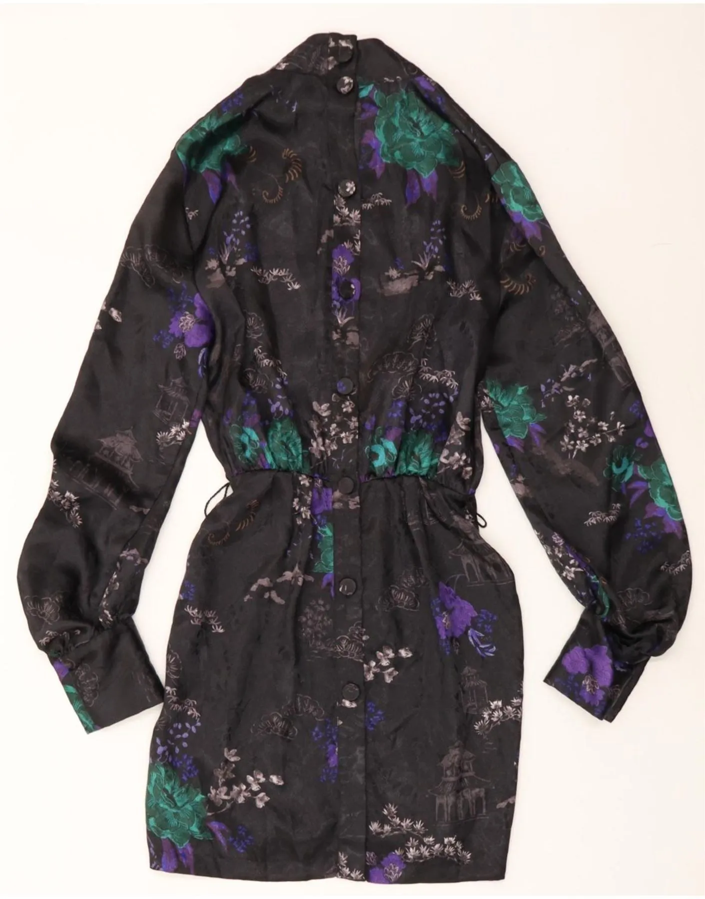 VINTAGE Womens Shirt Dress UK 12 Medium Grey Floral Polyester Special Occasion