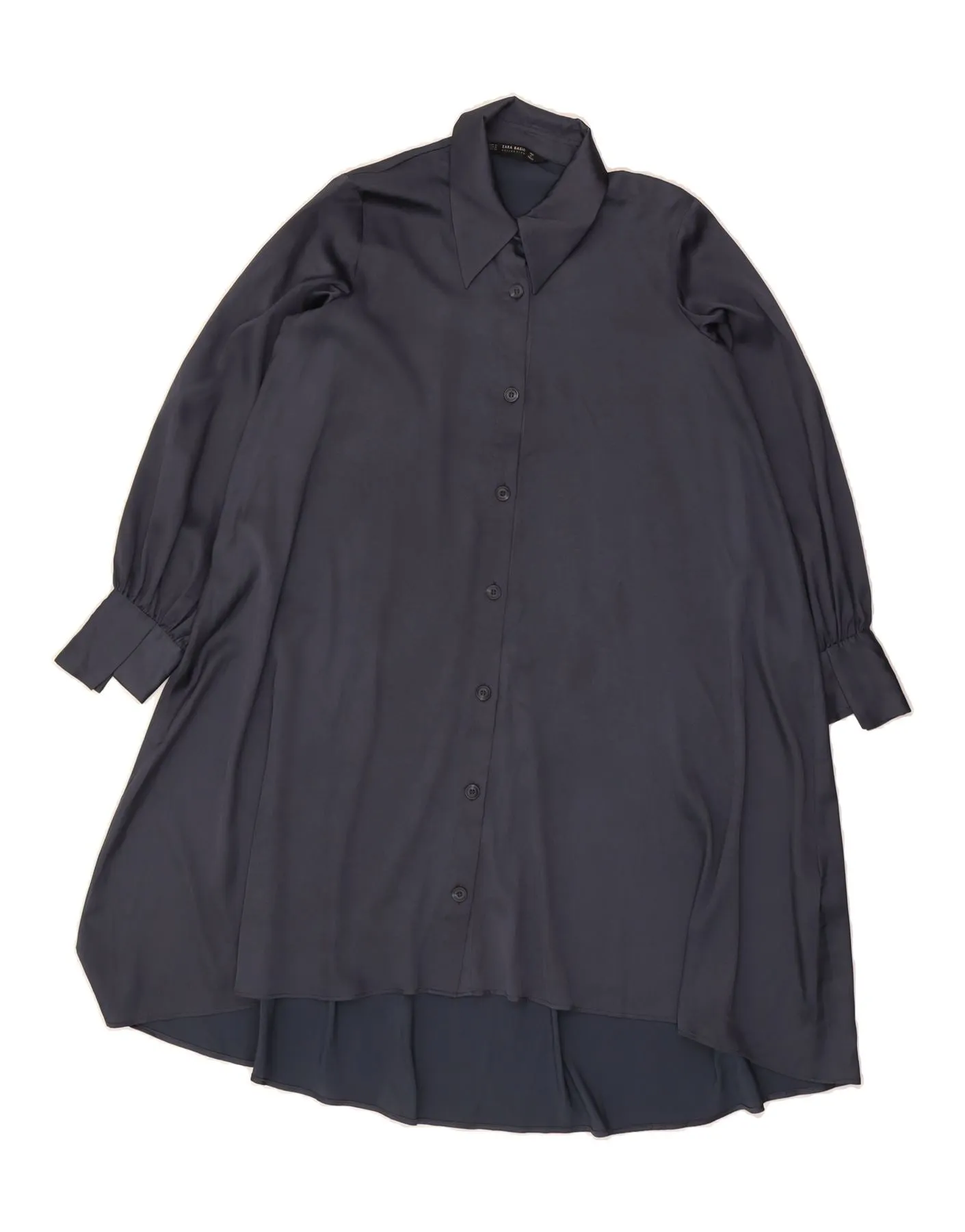 ZARA Womens Shirt Dress UK 14 Medium Navy Blue Polyester Graduation Attire
