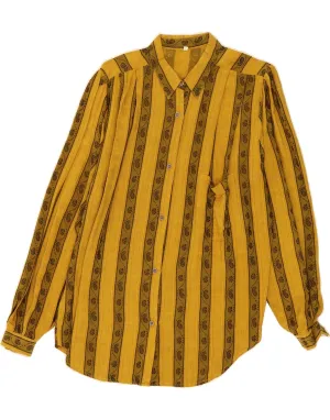 Ribbed Trim Chic Design VINTAGE Womens Shirt Blouse IT 46 Large Yellow Striped