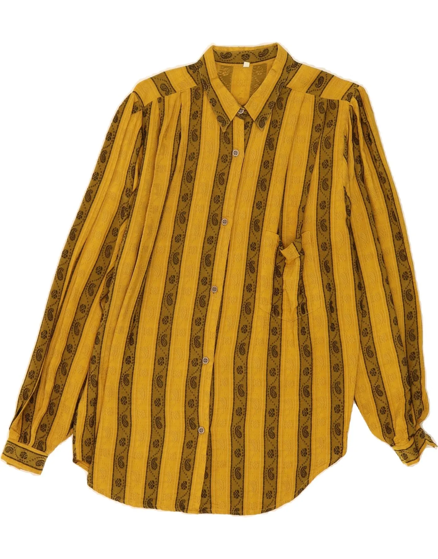 Ribbed Trim Chic Design VINTAGE Womens Shirt Blouse IT 46 Large Yellow Striped