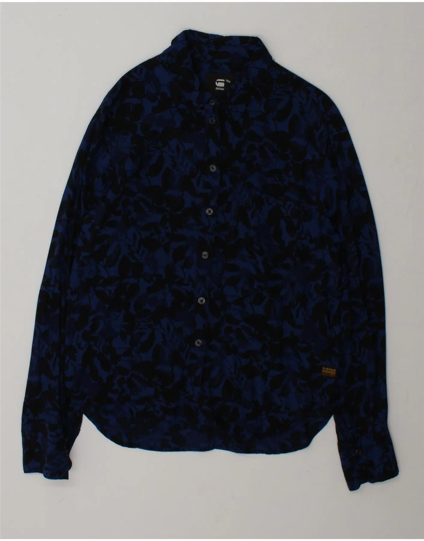 Mature Elegance G-STAR Womens Shirt UK 10 Small Navy Blue Floral Viscose