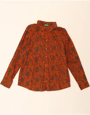 Microfiber Material BENETTON Womens Shirt UK 16 Large Red Floral Cotton