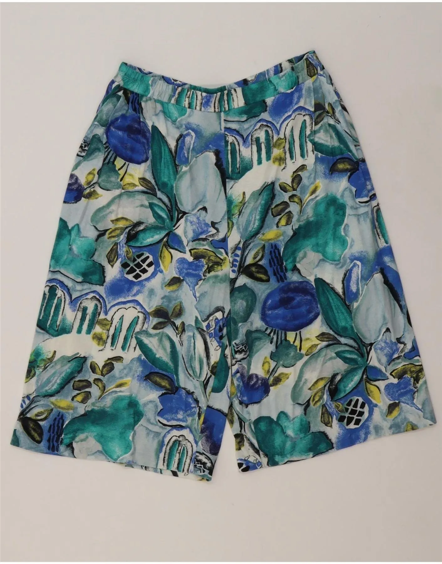 Classic Look Bold Hue VINTAGE Womens High Waist Bermuda Shorts EU 40 Medium  Blue Floral Cotton