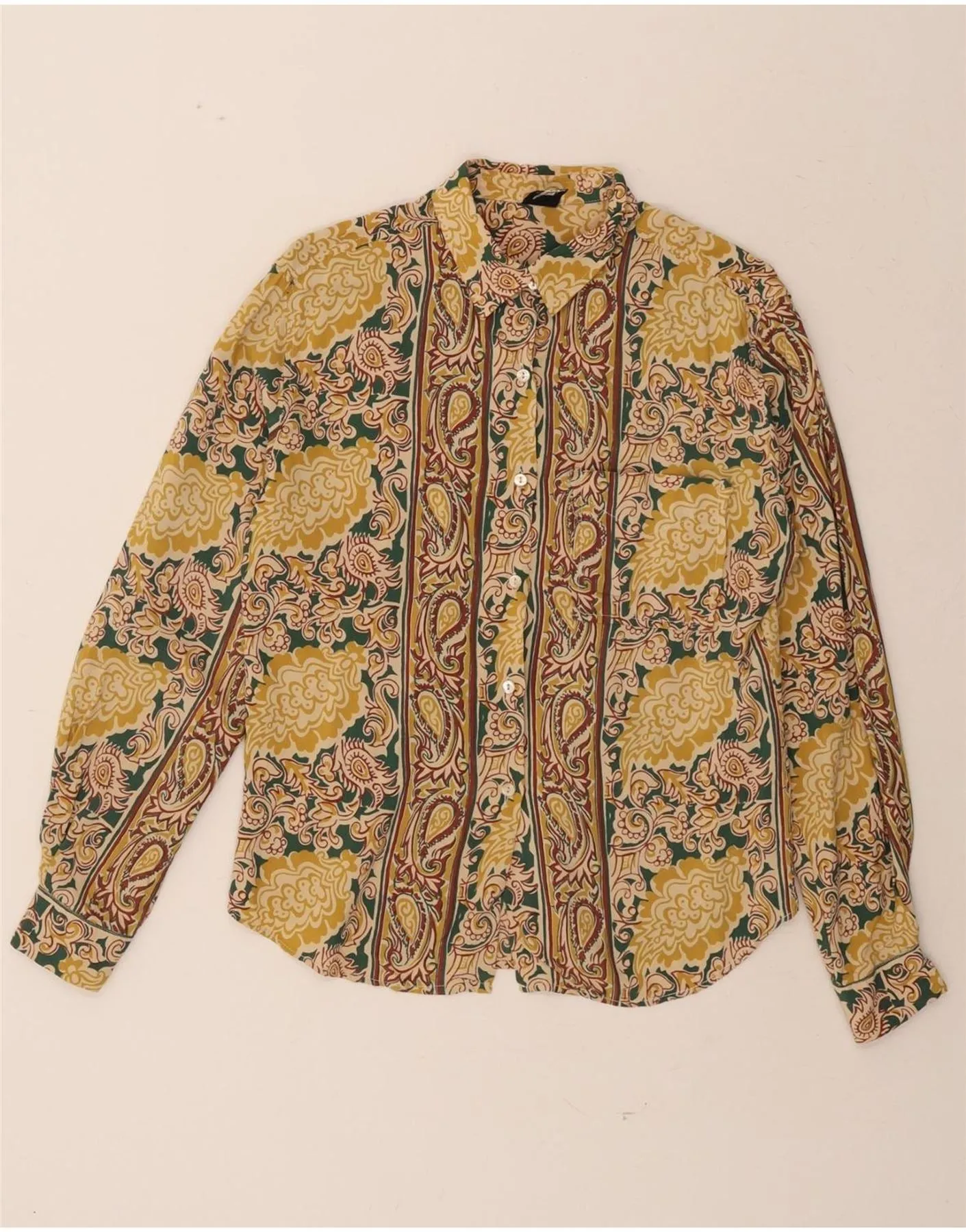 Subtle design IMERIO TACCHELLA Womens Shirt Blouse IT 44 Medium Yellow Paisley Cotton