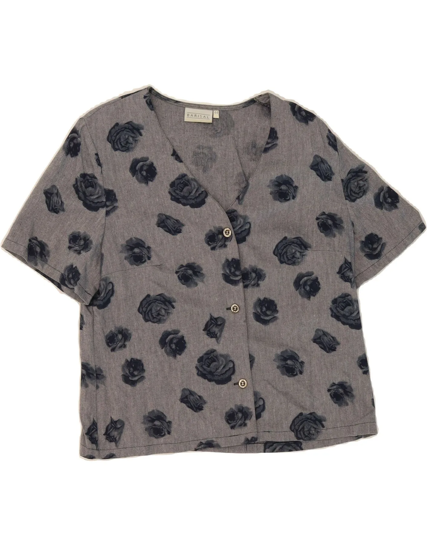 BARISAL Womens Shirt Blouse IT 44 Medium Grey Floral Viscose Snag Free Surface