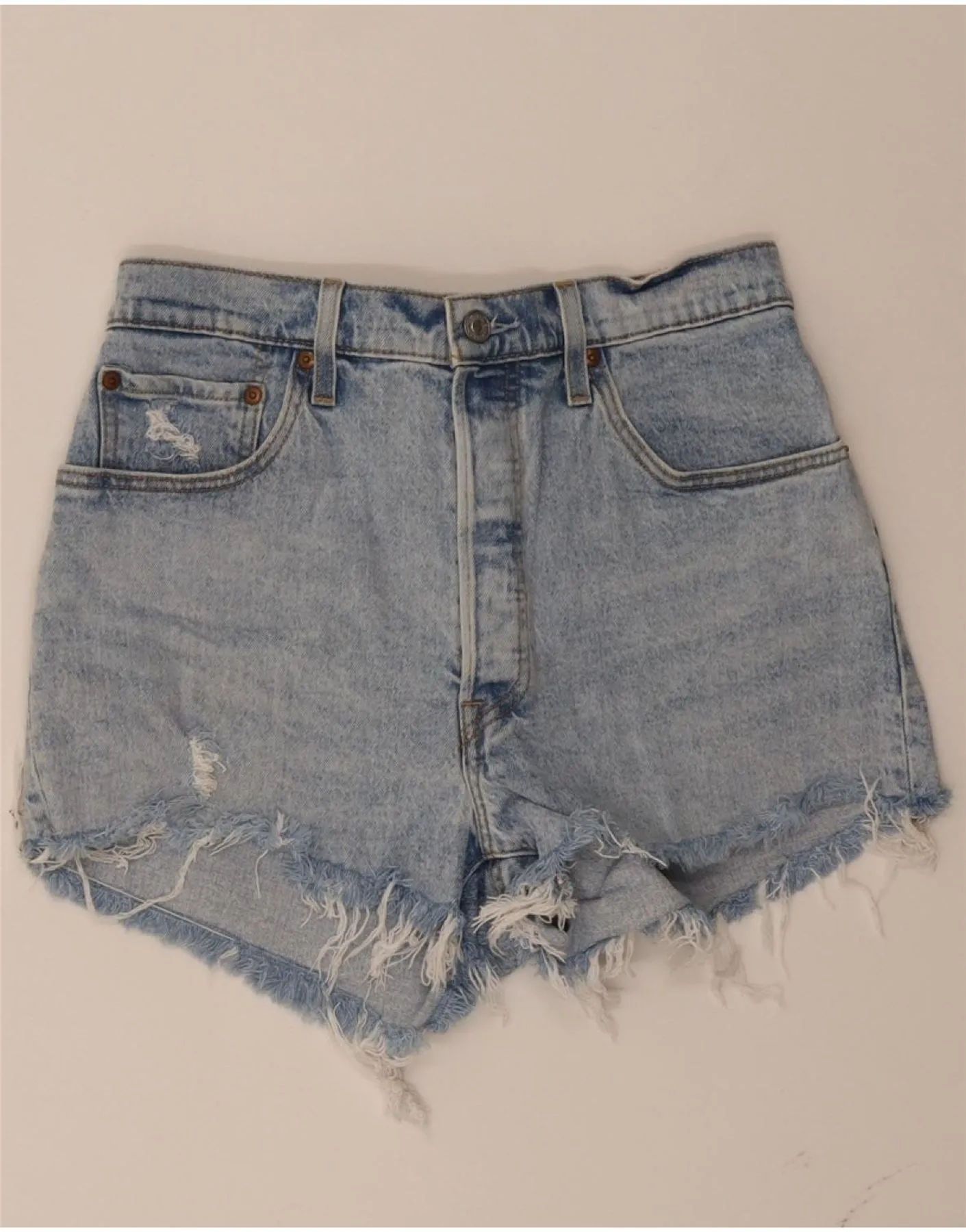 Sustainable fashion Trendy Apparel LEVI'S Womens Distressed Denim Shorts W32 Large Blue Cotton