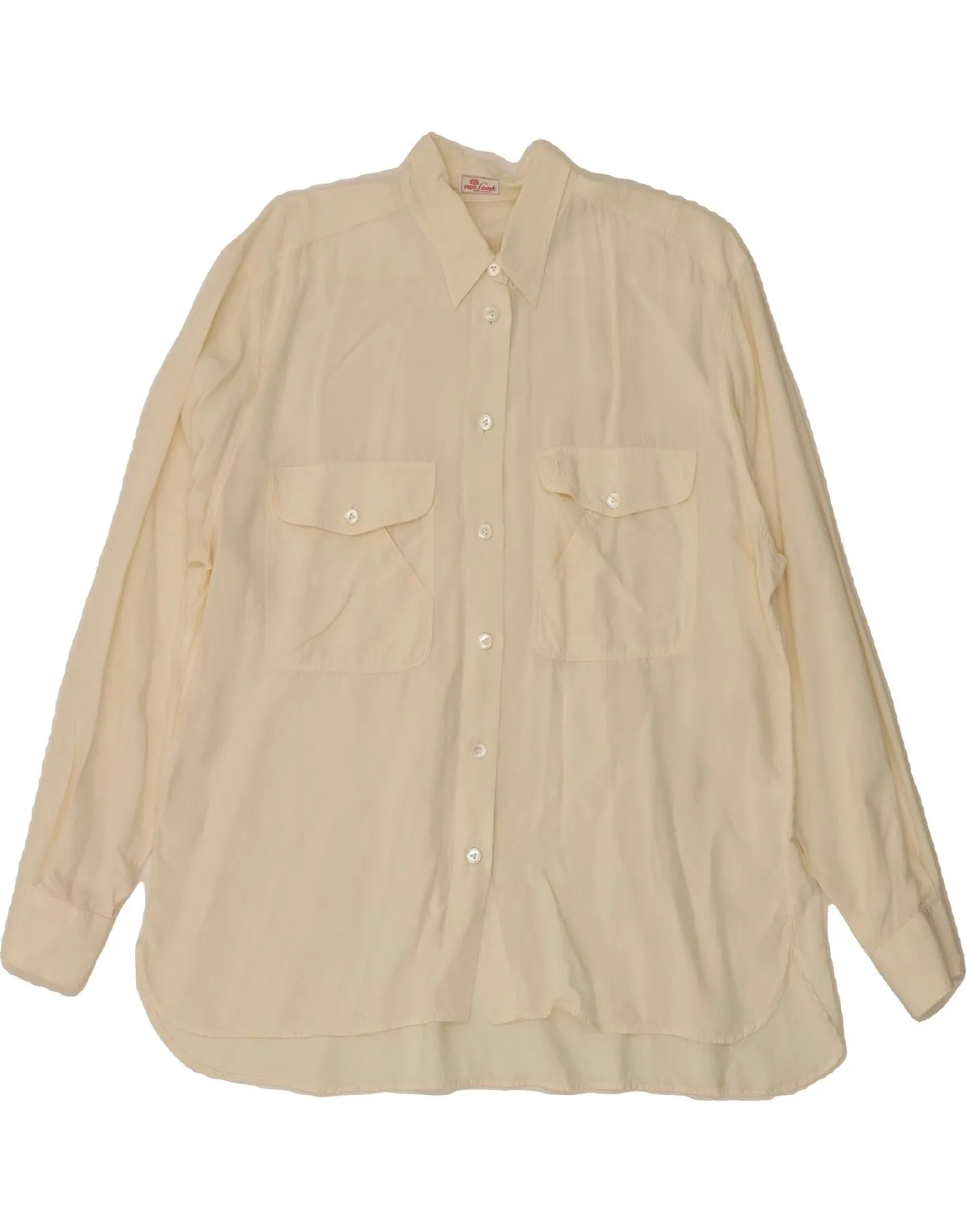 VAN LAACK Womens Shirt Blouse EU 42 Large Off White Silk Trendy Look Water Repellent Finish