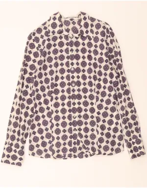 VINTAGE Womens Shirt Blouse EU 40 Medium White Ikat Cotton Fashion Statement