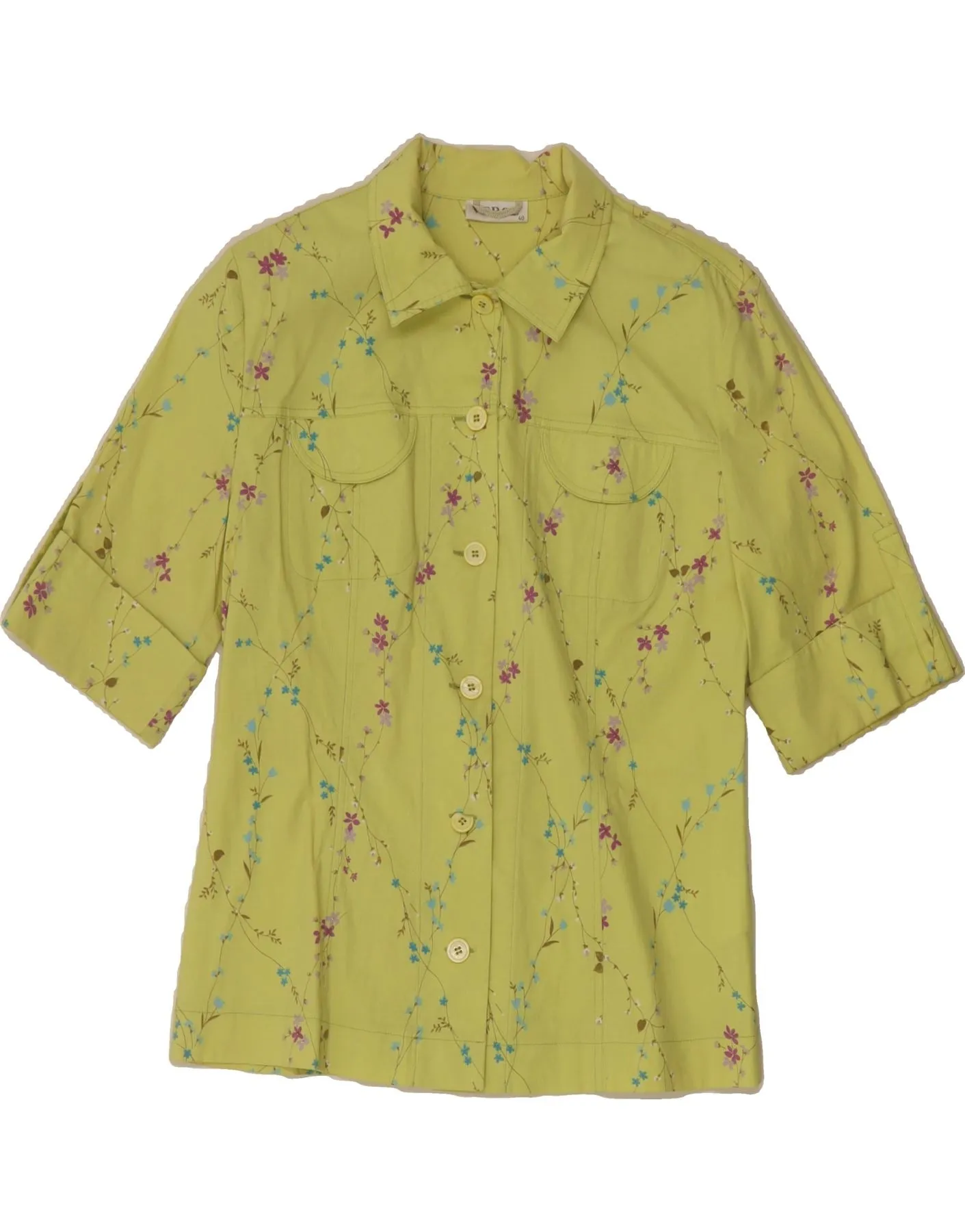 VERSE Womens Shirt EU 40 Medium Green Floral Cotton Resort Wear Wardrobe Must-Have