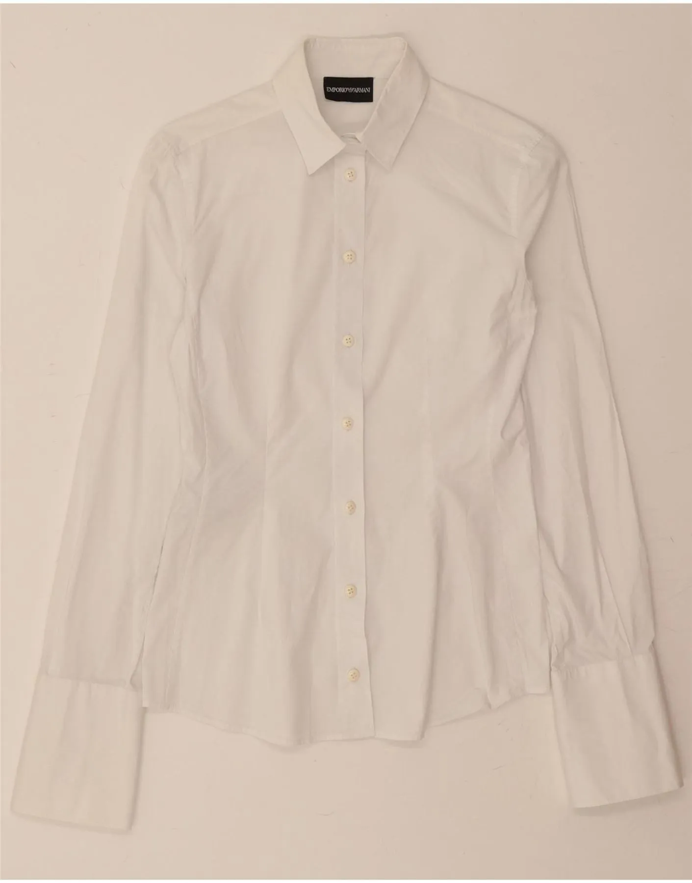 Smooth Seam Finish Camping Essential EMPORIO ARMANI Womens Shirt IT 40 Small White Cotton