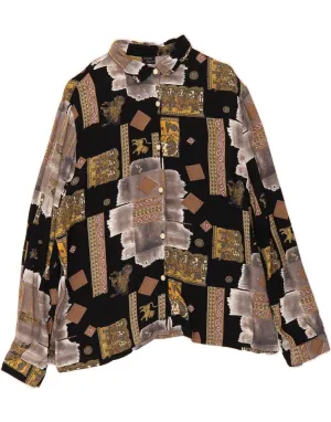 SAMUEL Womens Shirt UK 16 Large Black Patchwork Adjustable Cuff Closure Statement Maker