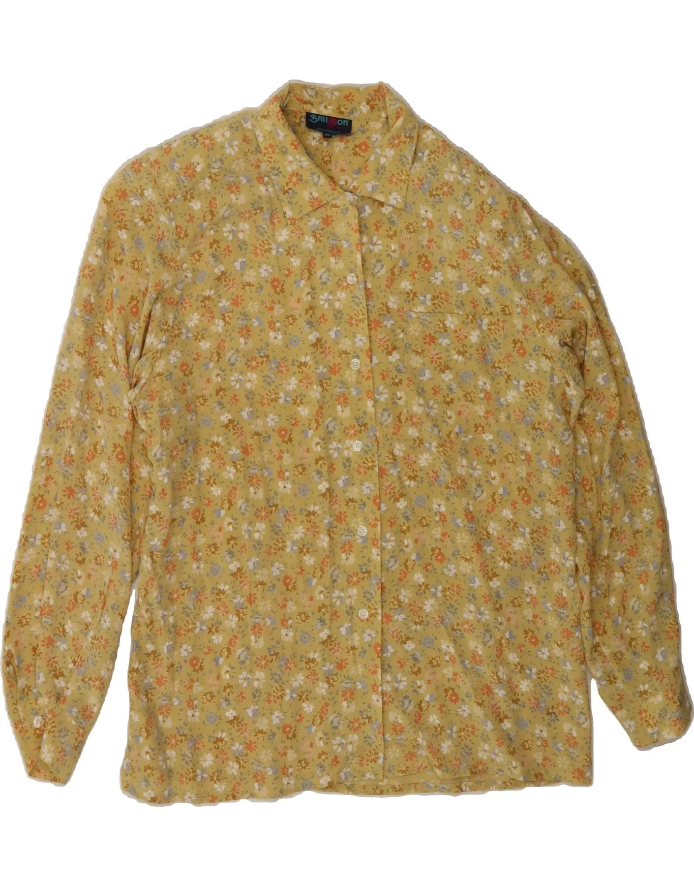 BALLOON Womens Shirt Blouse EU 40 Medium Yellow Floral Silk Mature appeal Wrinkle Free Care