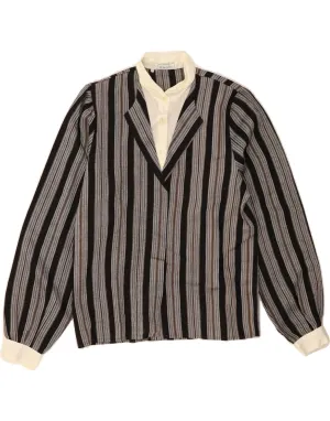 BENETTON Womens Shirt Blouse IT 46 Large Grey Striped Minimalist Closure Tall Length