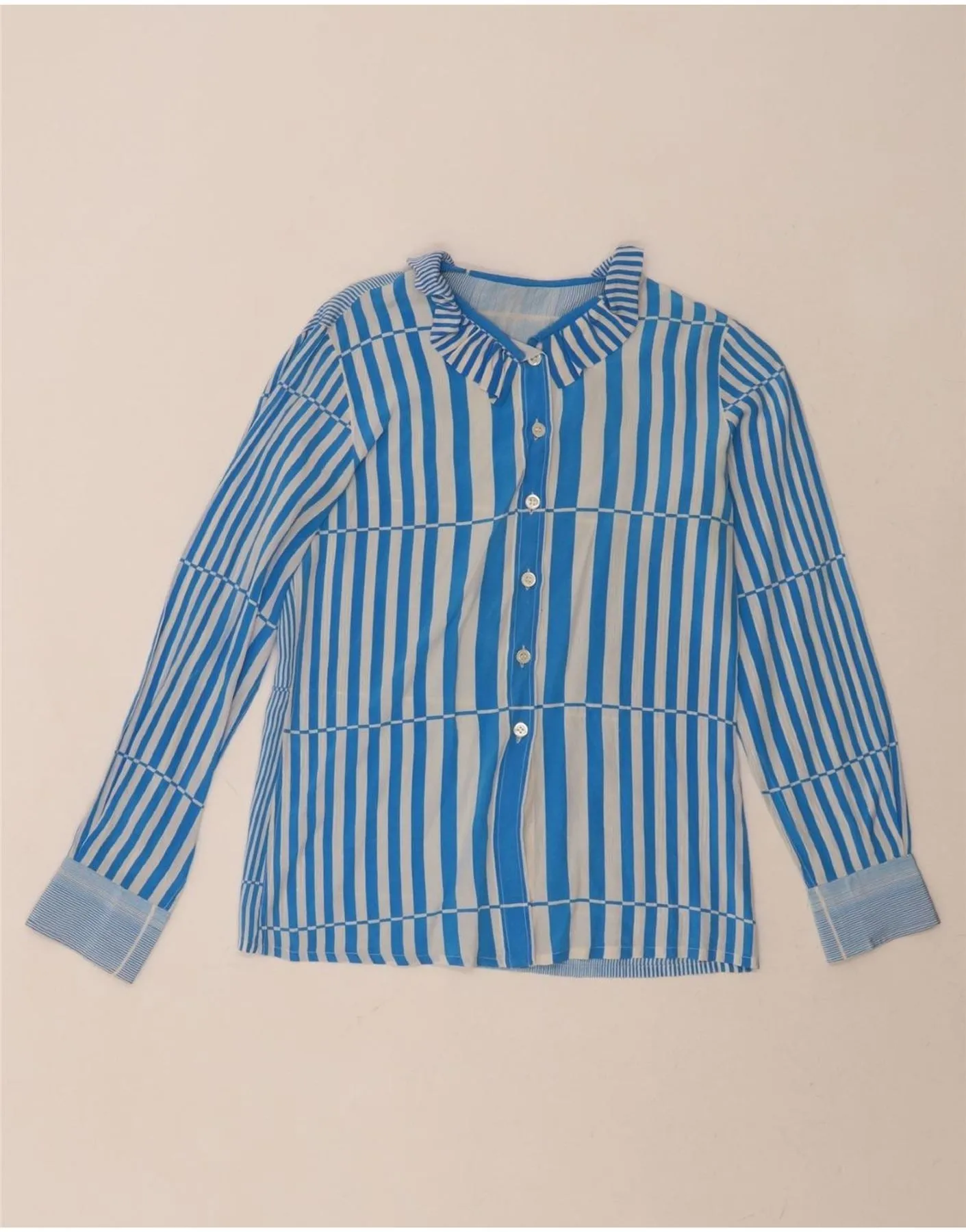 VINTAGE Womens Shirt Blouse UK 12 Medium Blue Striped Non Restrictive Fit
