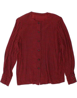 Premium Pima Cotton Vintage Wash VINTAGE Womens Shirt Blouse UK 16 Large Burgundy Houndstooth Cotton