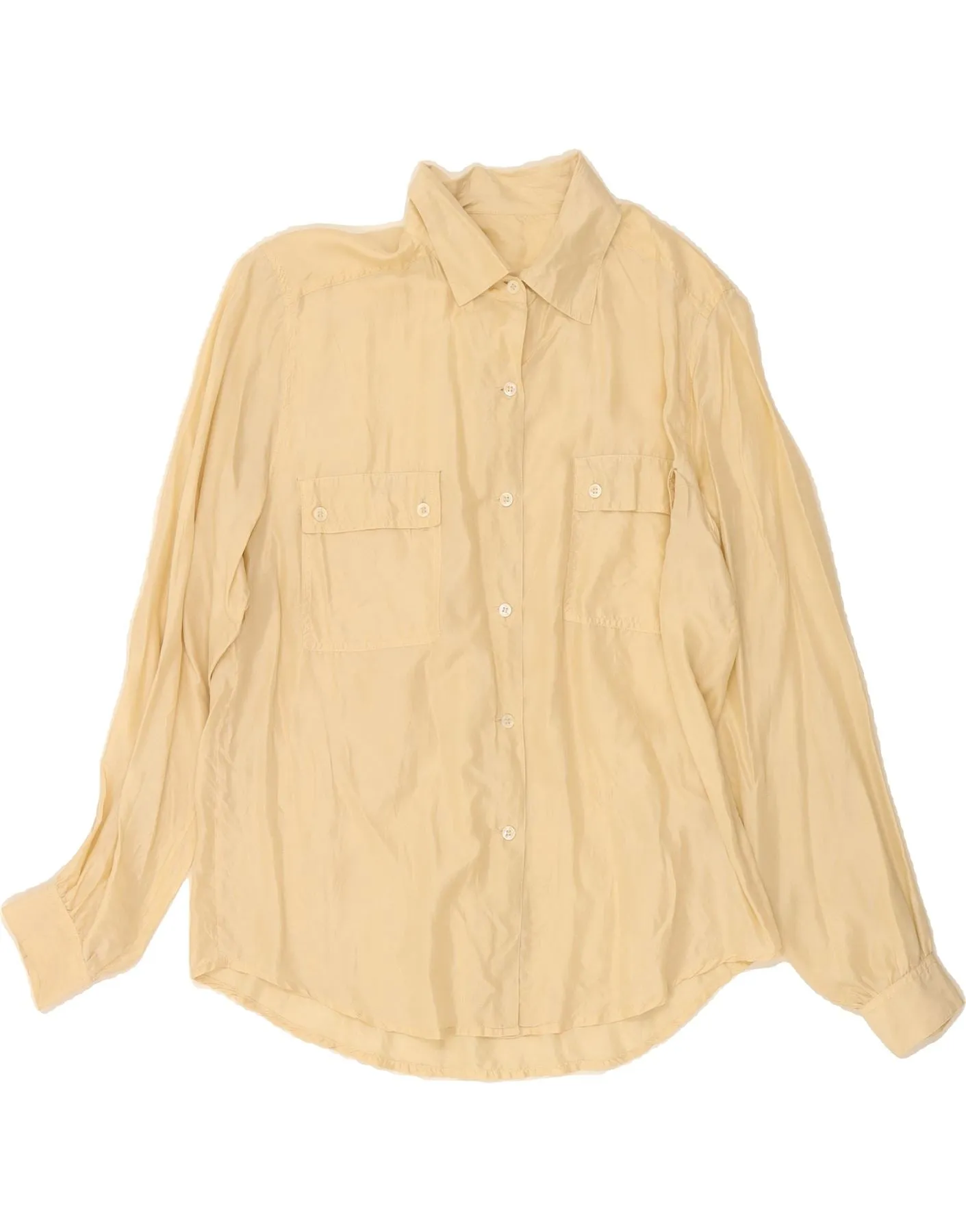 Fitted Shape Workwear Ready VINTAGE Womens Shirt Blouse UK 14 Large Beige Silk