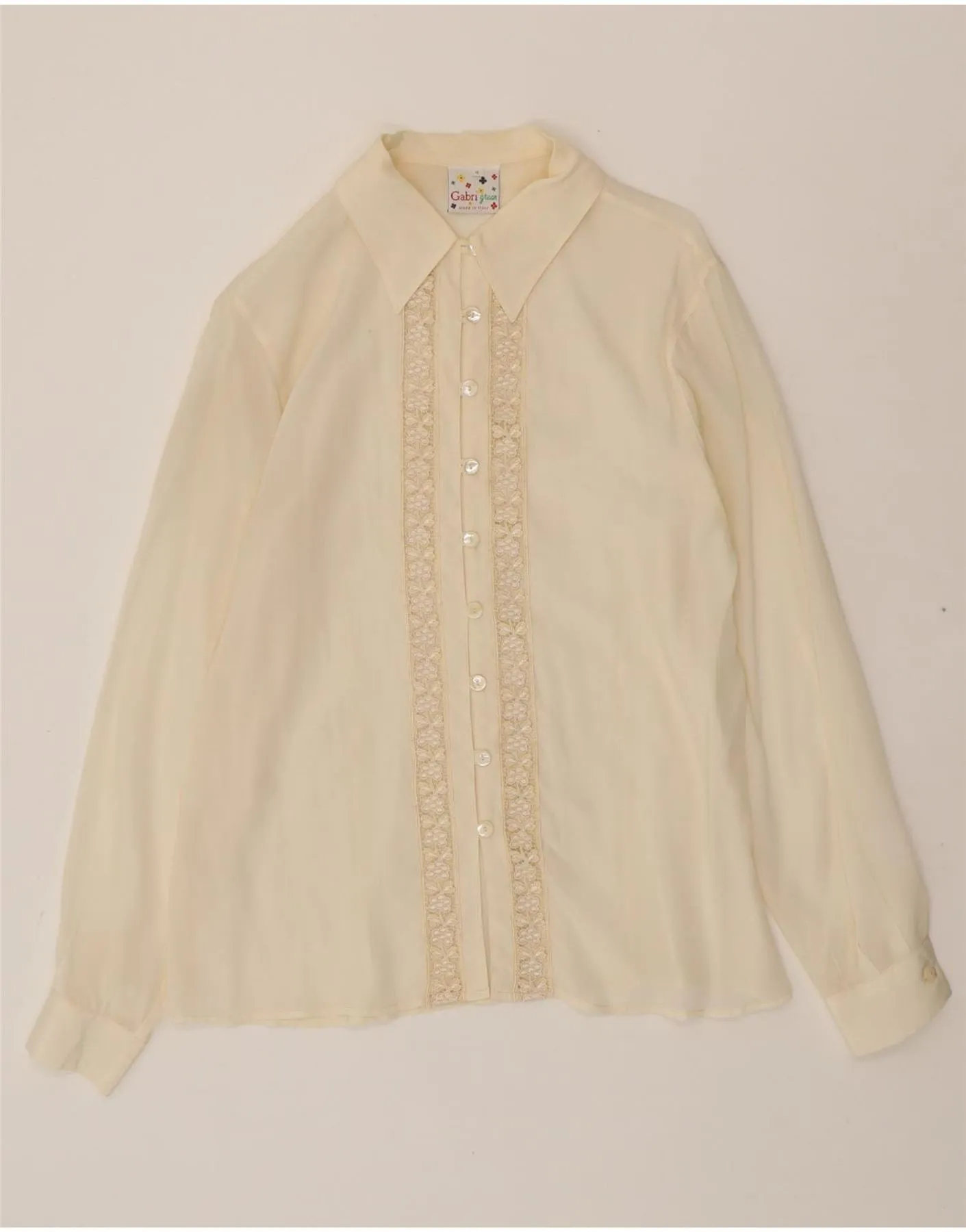 Soft Material VINTAGE Womens Shirt Blouse UK 14 Medium Off White Floral