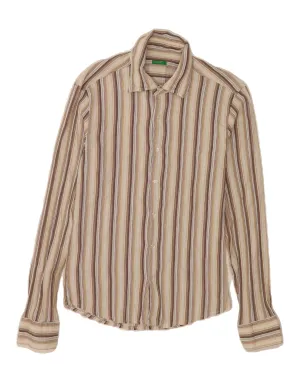 Double Stitched Hems BENETTON Womens Shirt UK 14 Medium Beige Striped