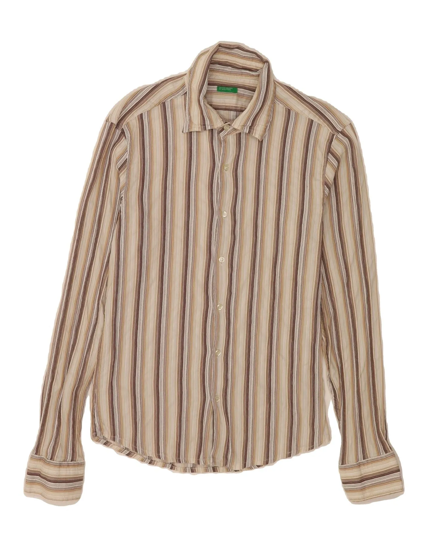 Double Stitched Hems BENETTON Womens Shirt UK 14 Medium Beige Striped