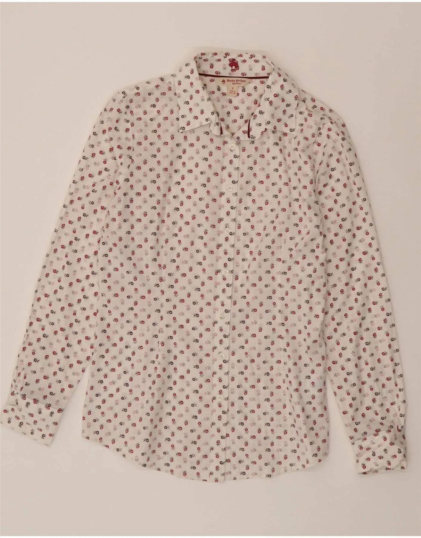 BROOKS BROTHERS Womens Shirt UK 10 Small White Floral Cotton Smart Appearance Bold Graphics