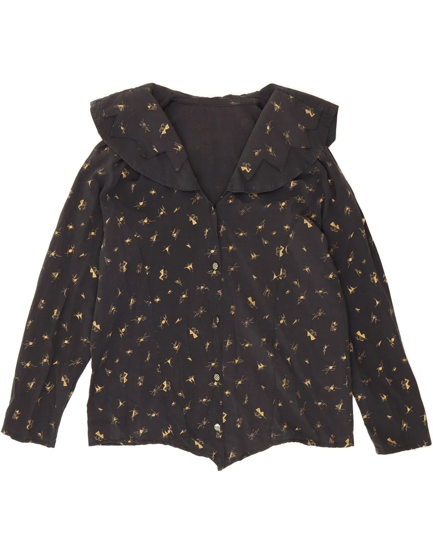 VINTAGE Womens Shirt Blouse UK 16 Large Black Spotted Viscose Moisture wicking Trendy Outfit