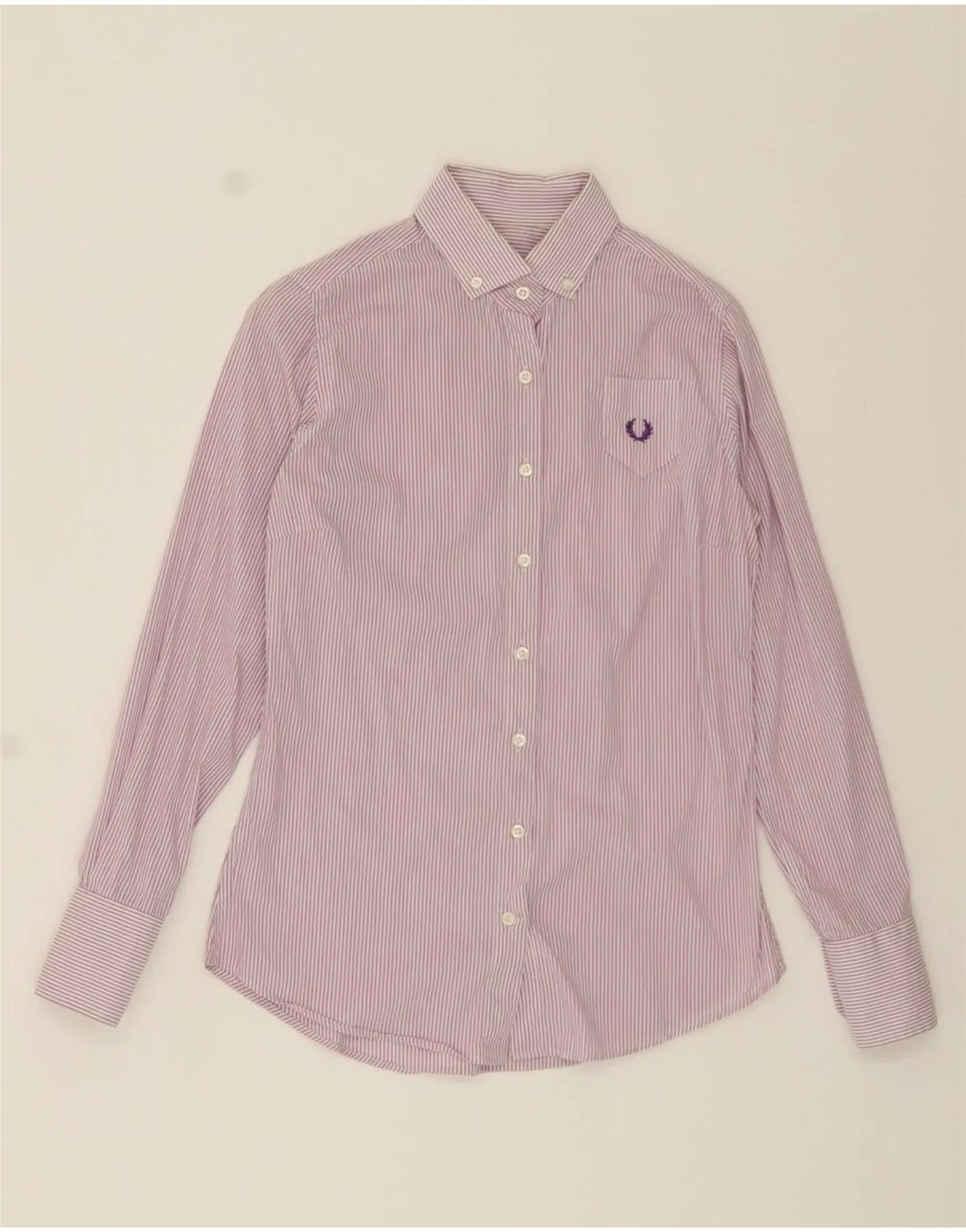 Unmatched comfort FRED PERRY Womens Shirt UK 10 Small Purple Pinstripe Cotton