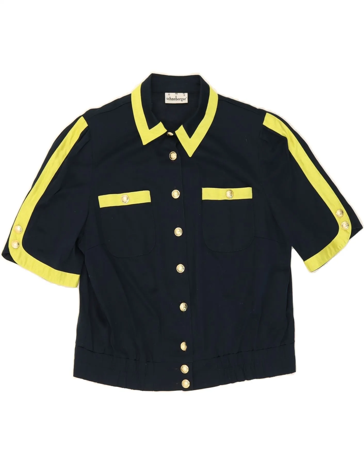 No Slip Shoulder Grip SCHNEBERGER Womens Shirt Blouse UK 18 XL Navy Blue Colourblock