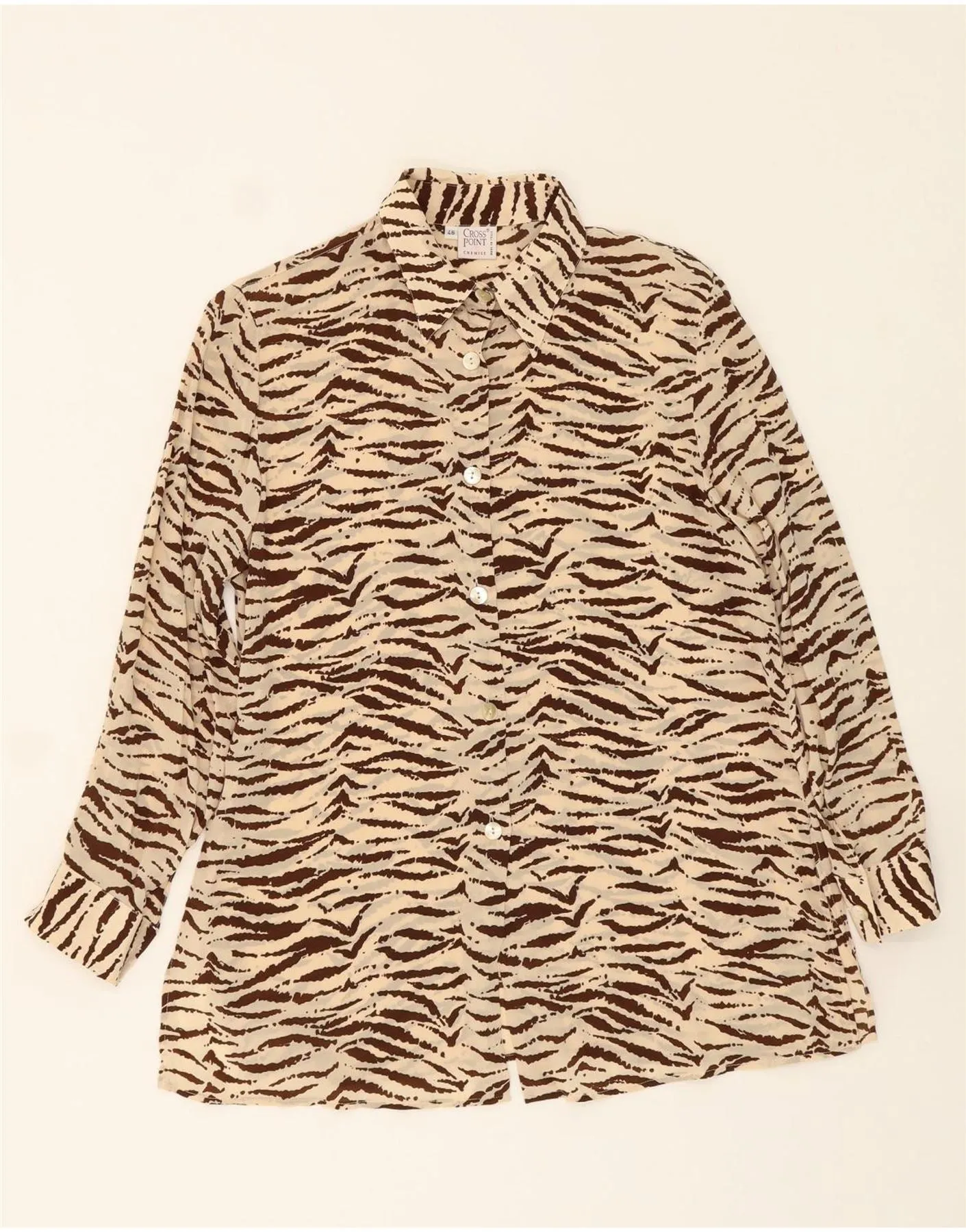 VINTAGE Womens Shirt Blouse IT 48 XL Beige Animal Print Comfortable Fabric Multi Layer Stitching