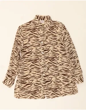 VINTAGE Womens Shirt Blouse IT 48 XL Beige Animal Print Comfortable Fabric Multi Layer Stitching
